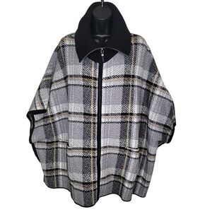 Tahari Plaid Full Zip Cardigan Ponch Sweater size L/XL